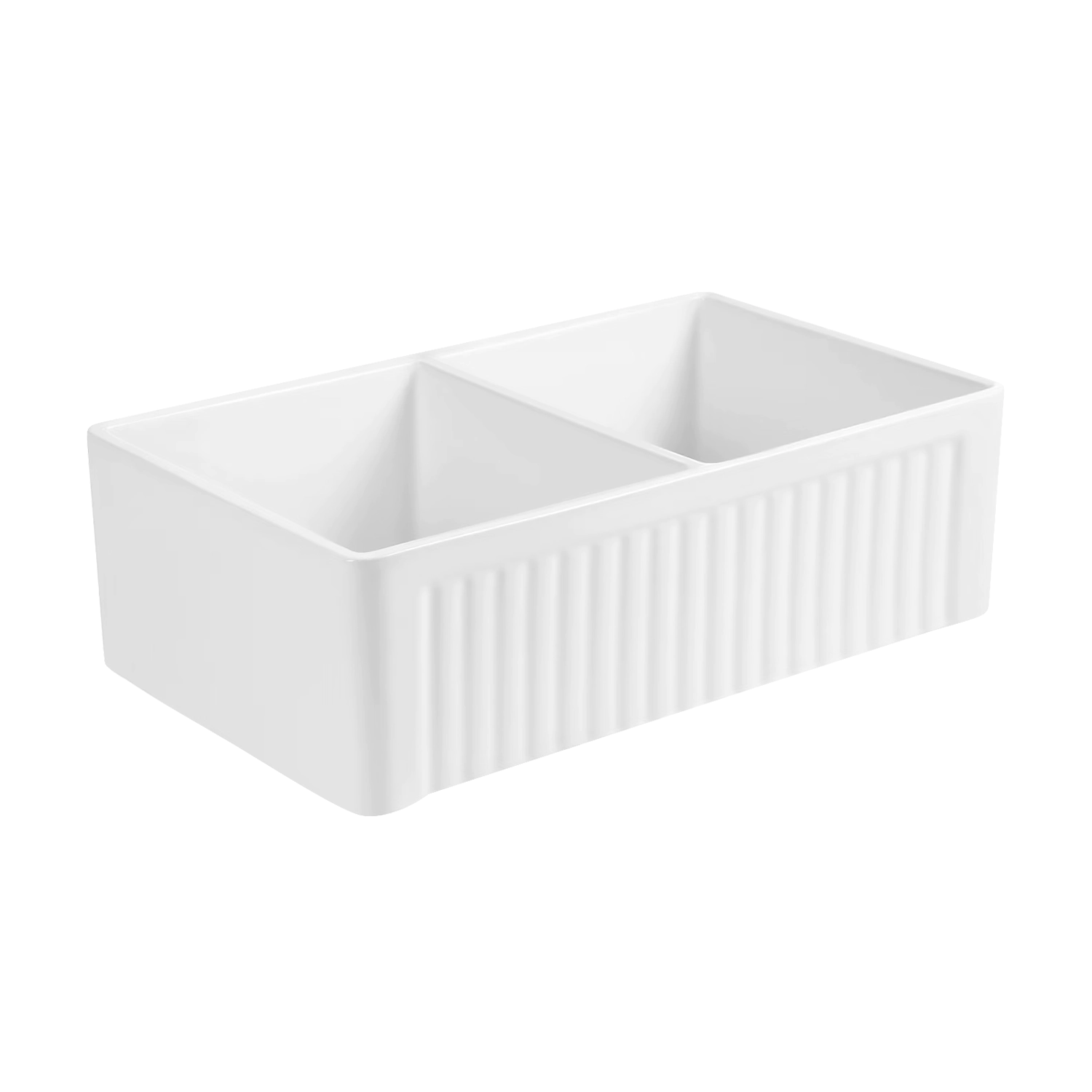 White double ceramic sink 33 inches double basin farmhouse kitchen sink, undermount double basin in rectangle